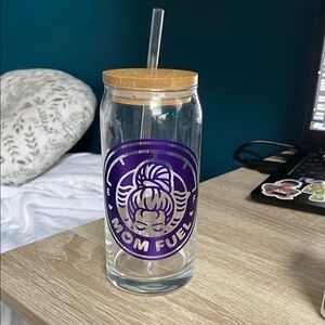 Mom Fuel Glass Tumbler with Bamboo Lid and Straw